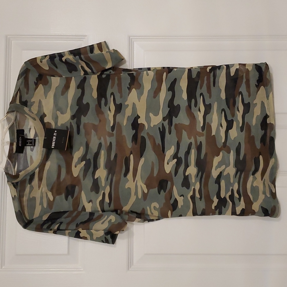 Forever 21+ Mesh camo top